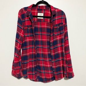 Abercrombie blue and red flannel shirt women’s size large